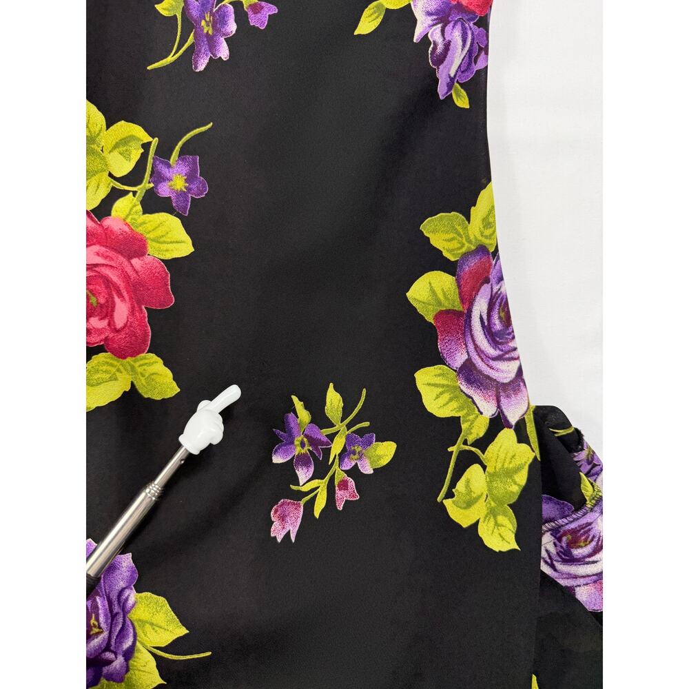 90s vintage Ronni Nicole black floral qipao cheongsam Sz 14 maxi dress - Picture 15 of 15